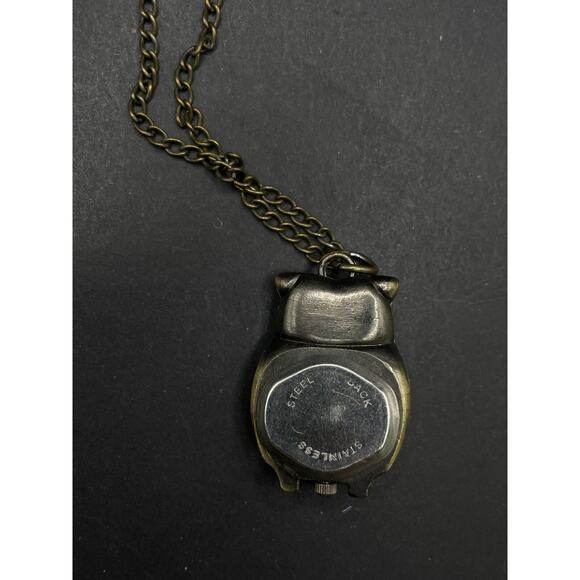 Vintage DBS Signed Goldtone Owl Pendant Quartz Watch w/ Chain Necklace - Picture 11 of 11